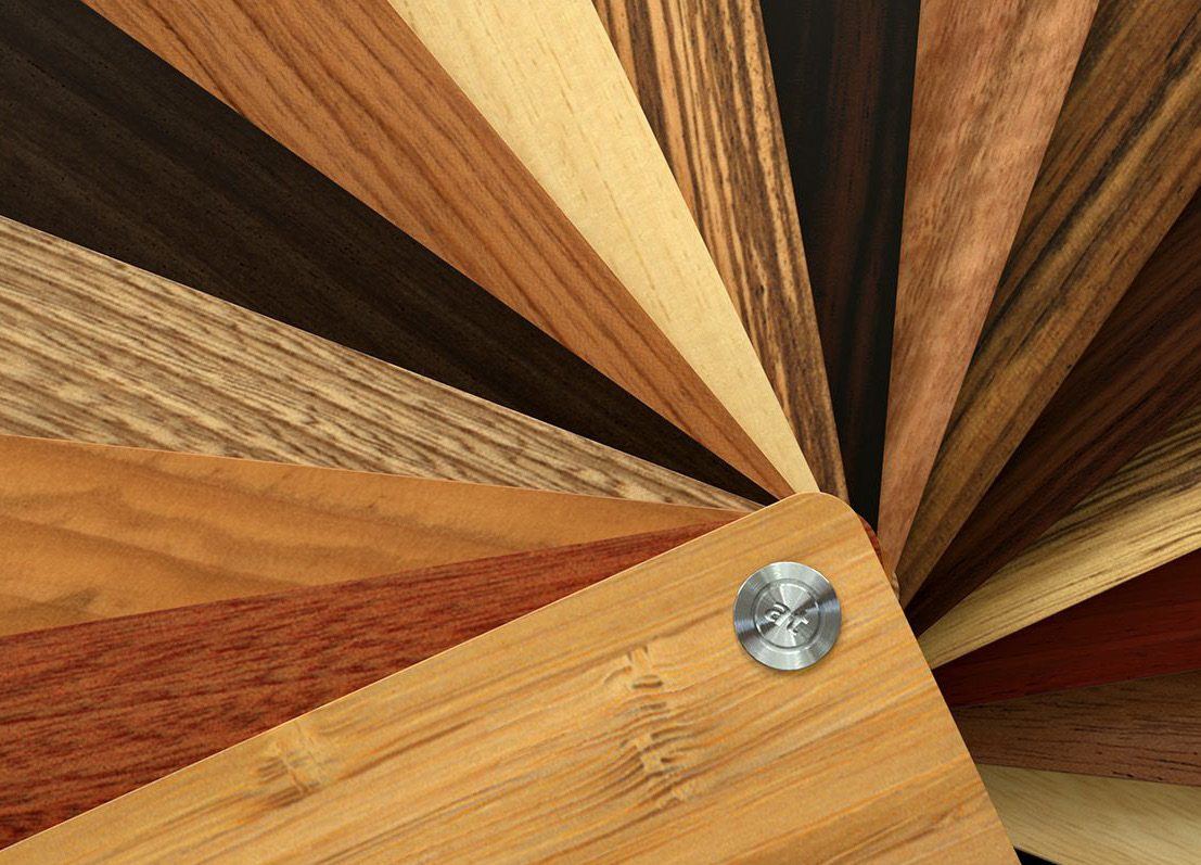 Fan of wood veneer finishes in light and dark tones