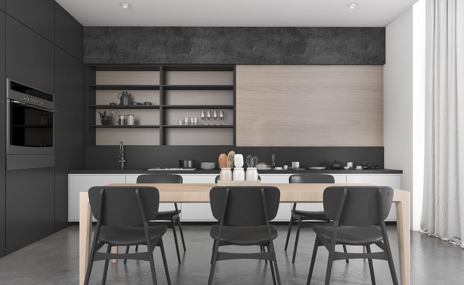 Kitchen with dark cabinetry